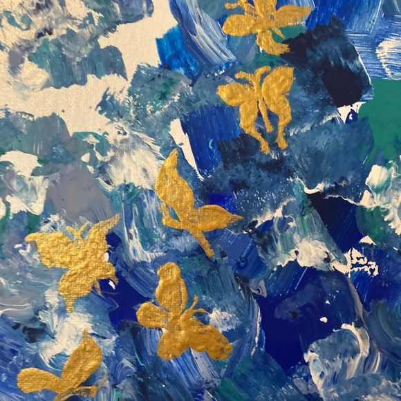 Newly listed Original acrylic painting blue with gold butterflies.  11x14” - Picture 6 of 6